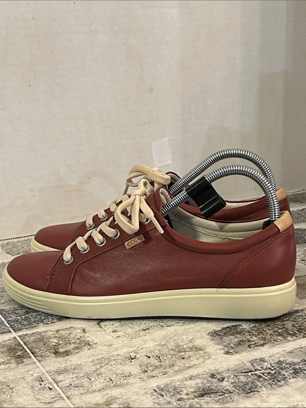 Ecco Women’s Casual Leather Sneakers in Brown with Cream Laces